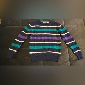 Currier & branch vintage blue and purple striped knit sweater sz Large.